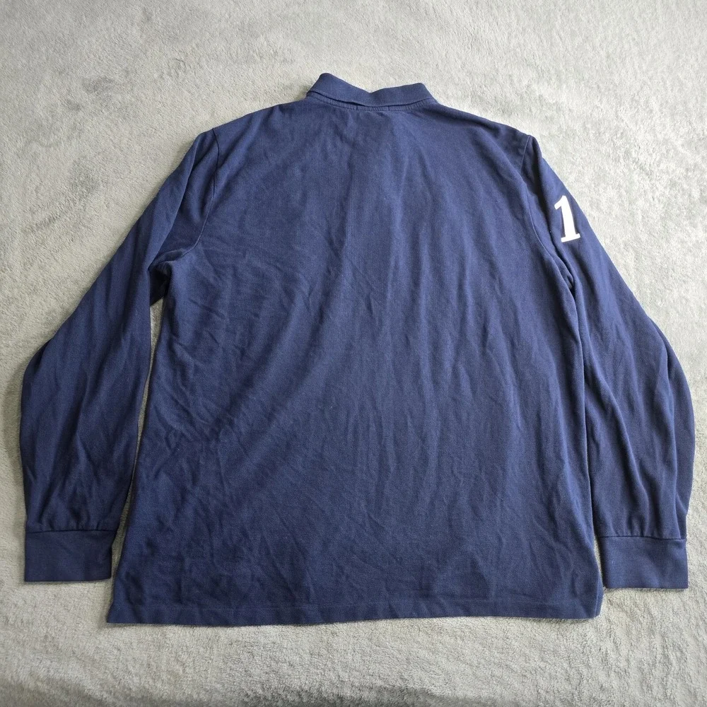 POLO RALPH LAUREN Men's XXL Gold Crest Big Pony Custom Slim Fit L/S Polo Navy